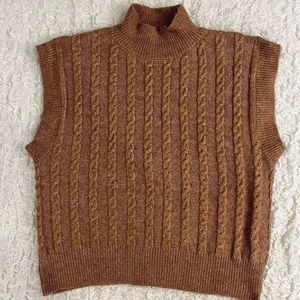 cupcakes & cashmere Brown Cable Knit Turtleneck Sweater